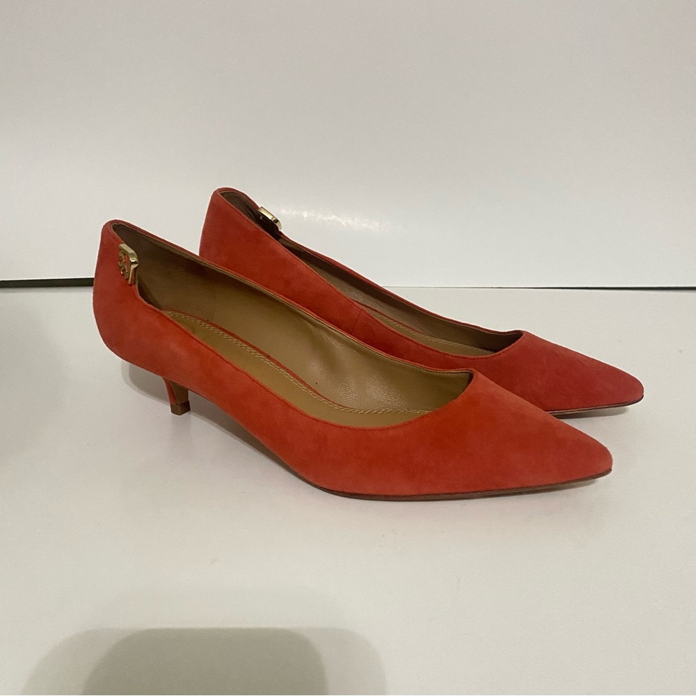 Tory Burch Elizabeth Poppy Orange Suede Kitten Heels size 7